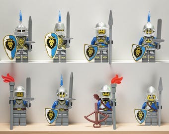 8 figuras de juguete de caballero león azul, minifiguras de acción de caballero medieval, juguete para niños, regalo de cumpleaños