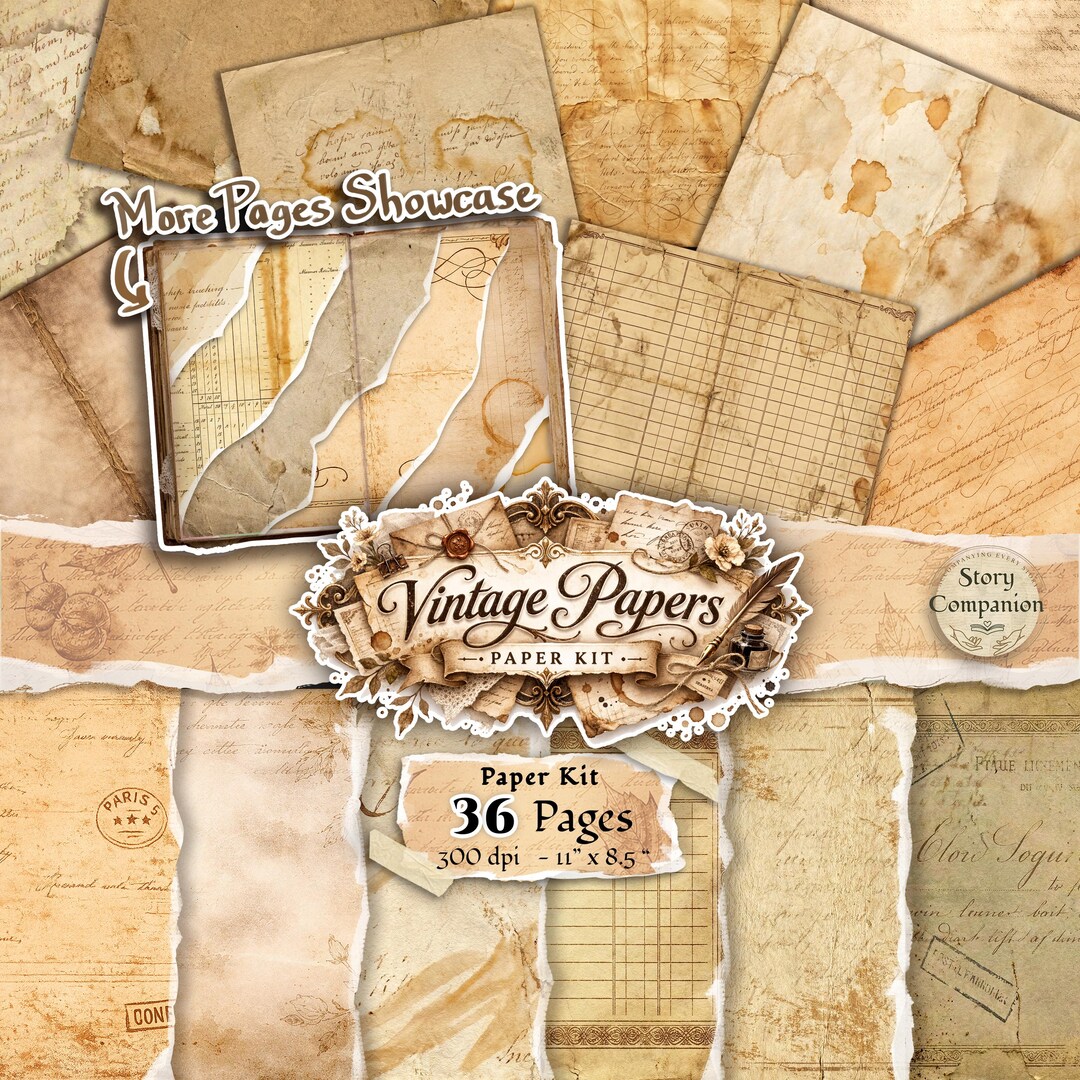 Vintage Papers Distressed Printable Old Pages Antique Journal Paper Kit ...