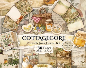 30+ Cottagecore Junk Journal Kit Printable Rustic Farmhouse Papers Cozy ...