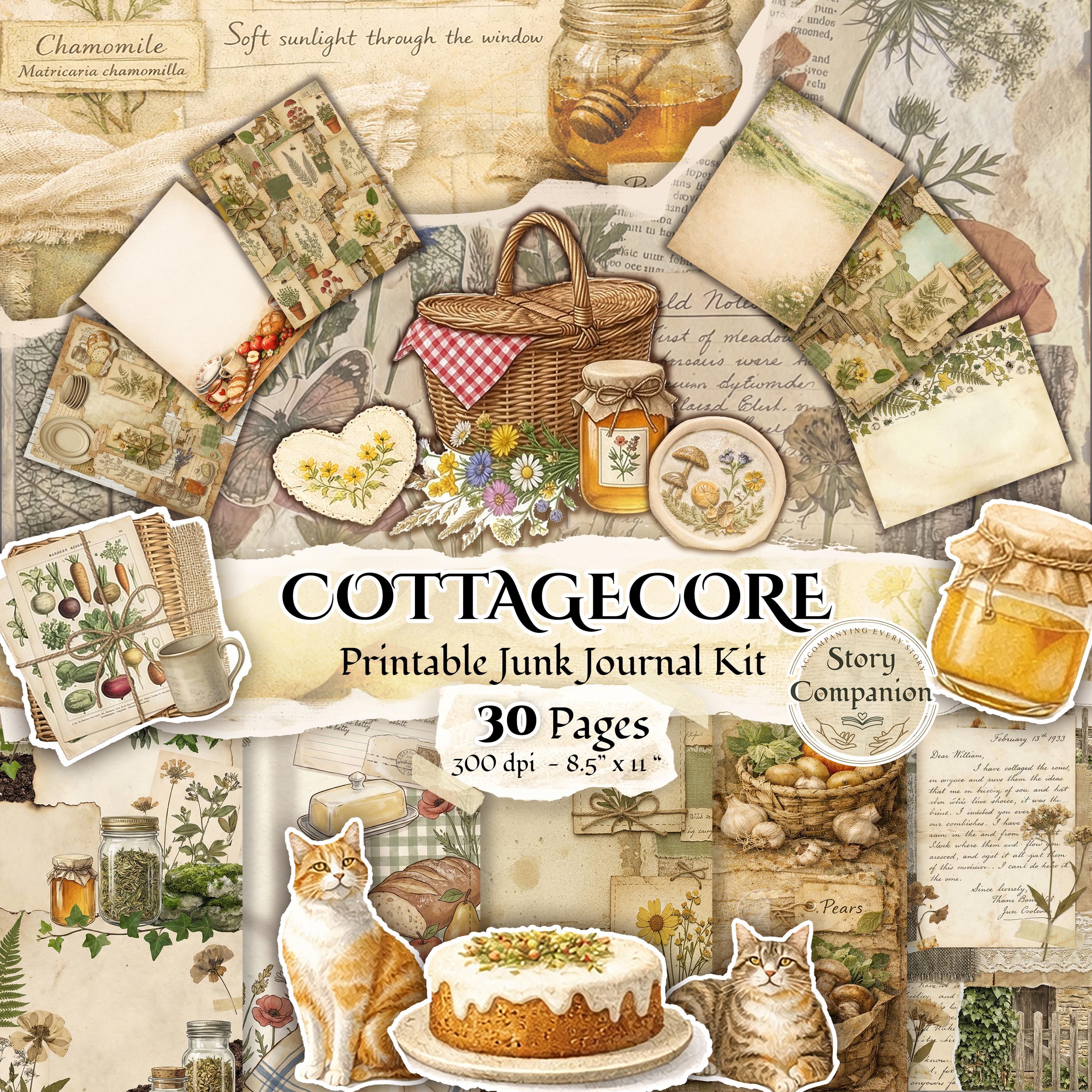 30+ Cottagecore Junk Journal Kit Printable Rustic Farmhouse Papers Cozy ...
