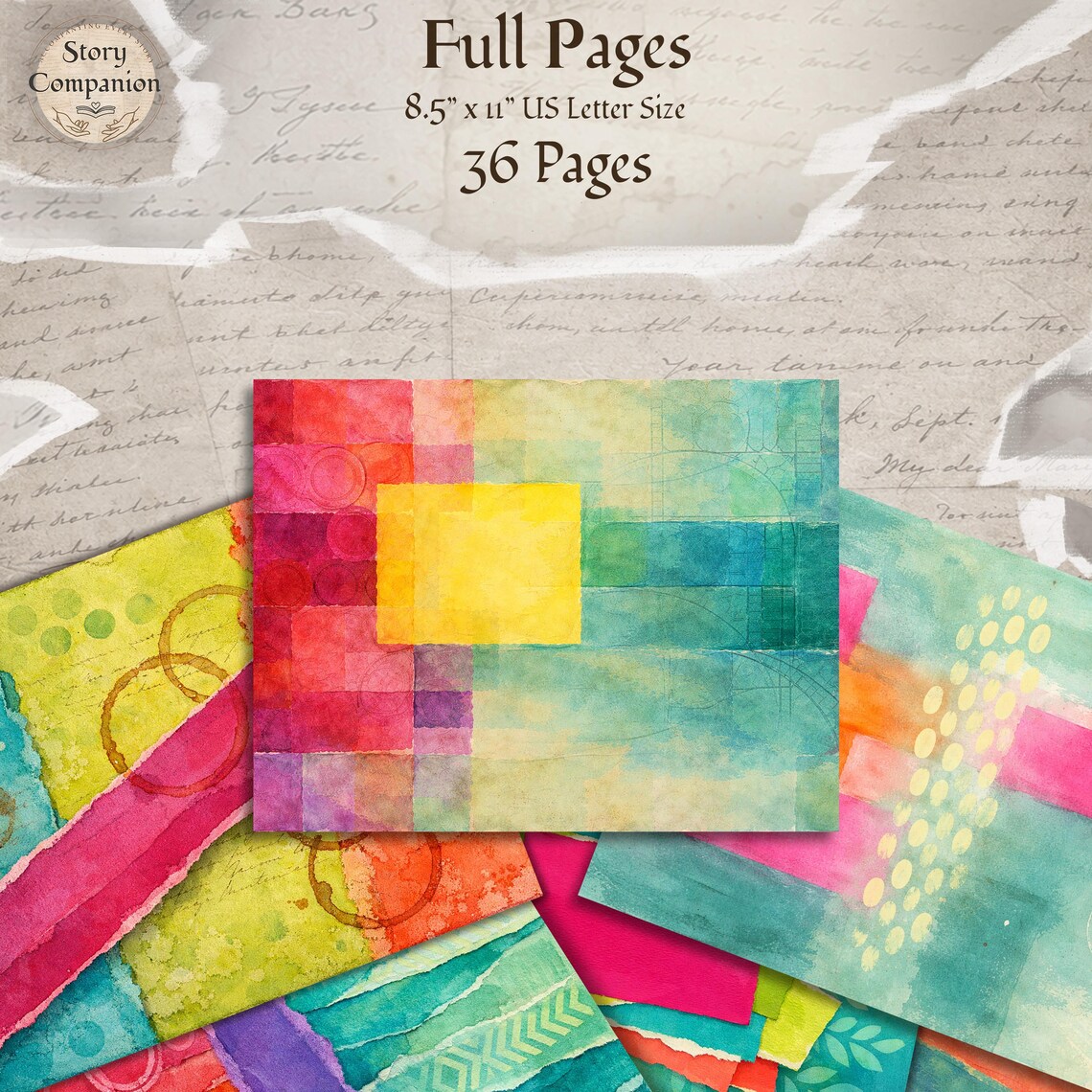 Color Pop Geometric Collage Paper Kit Printable 36 Bright Neon Abstract ...