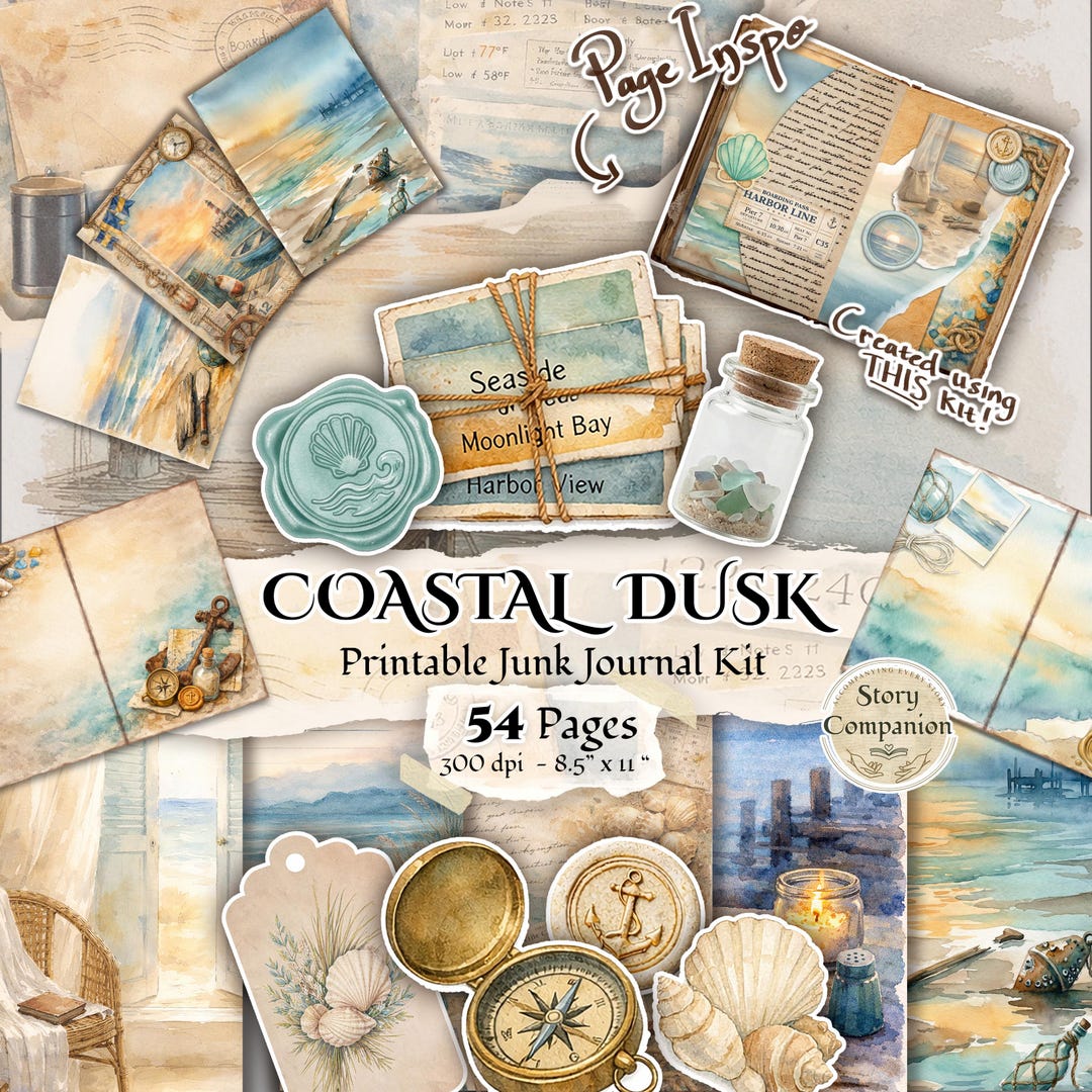 Coastal Beach Blue Junk Journal Kit Printable Ocean Sunset Nautical ...