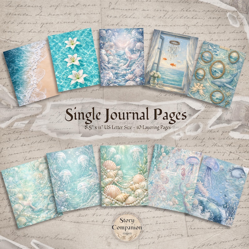 Ocean Blue Junk Journal Kit Printable Pearls Glass Tide Scrapbook Shell ...