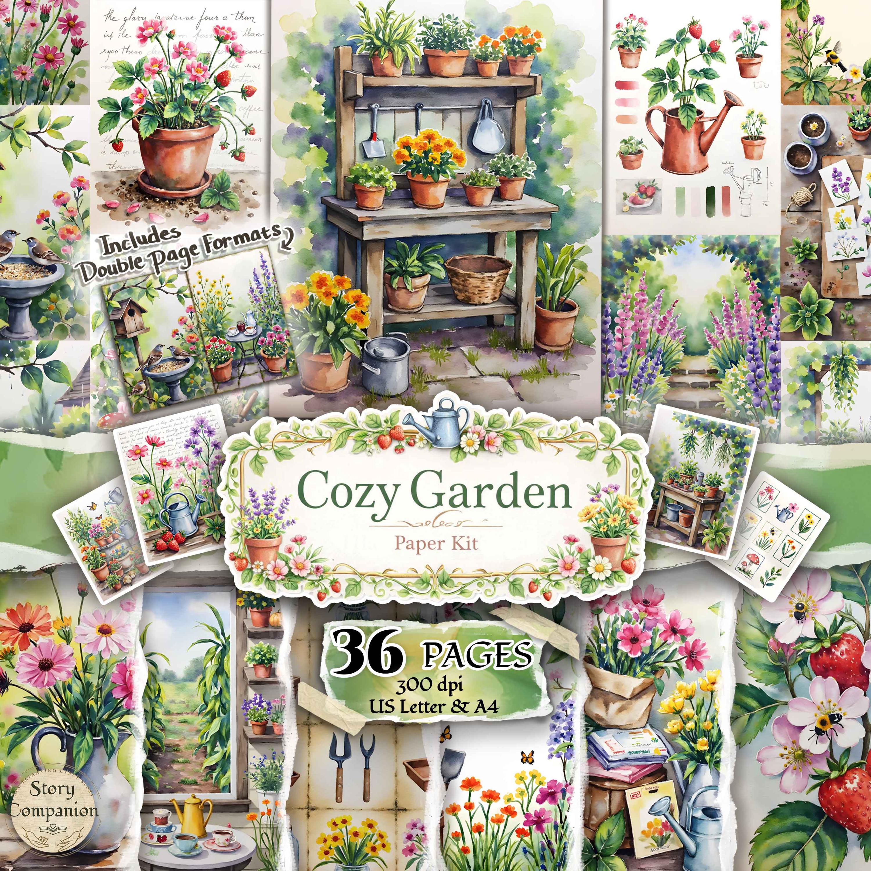 Cozy Garden Cottagecore Botanical Junk Journal Paper Kit Watercolor ...