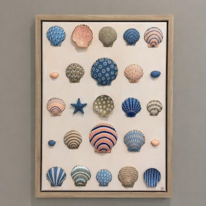 Original - Gemalte Muscheln auf Leinwand mit Schattenfugenrahmen 18 x 24