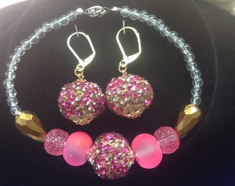 Pink Bedazzled Bracelet and Earring set