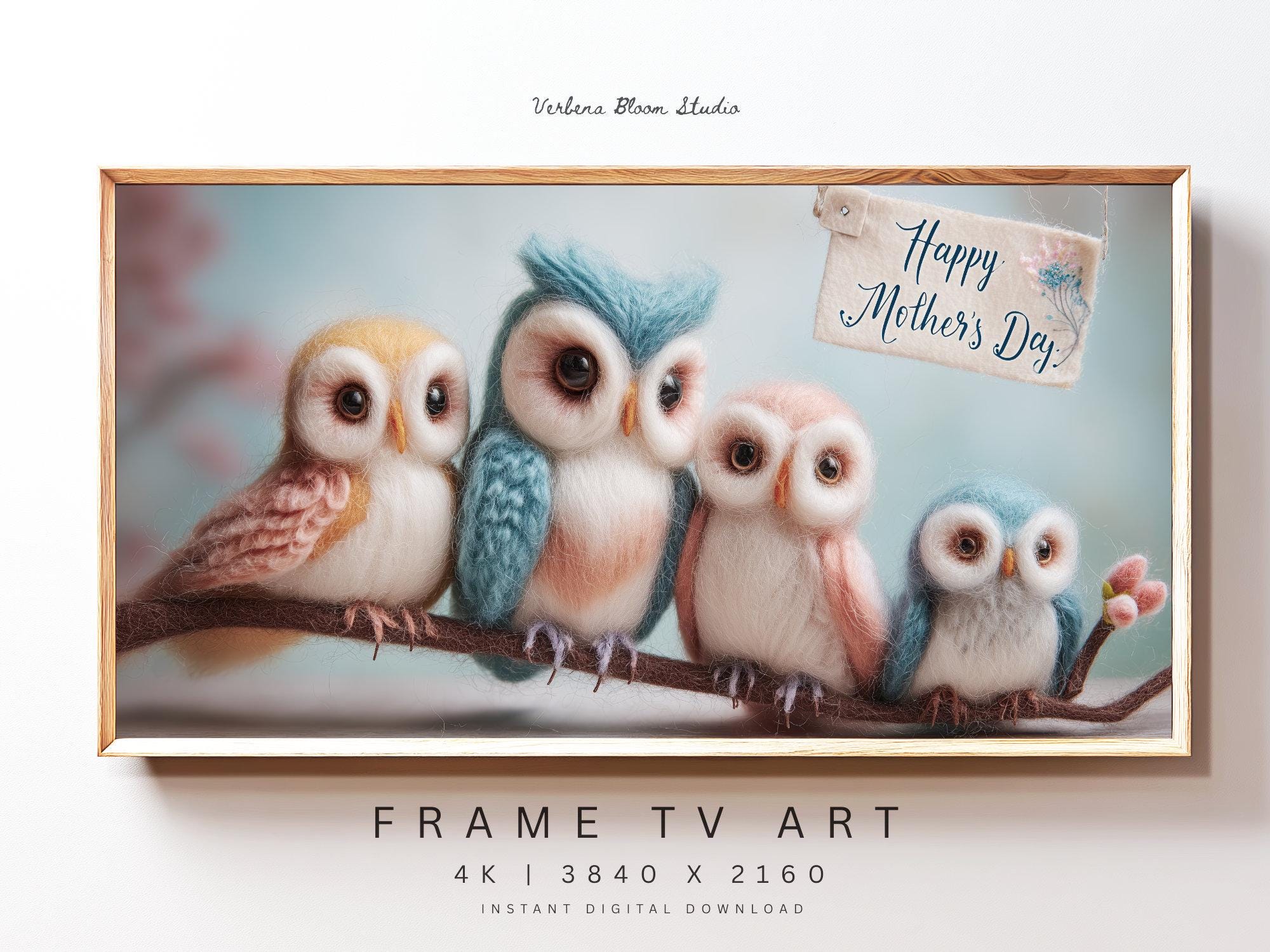 Digital Frame TV Art | Mother Owl & Baby Owlets | Mother&rsquo;s Day 4K Digital Download | Samsu