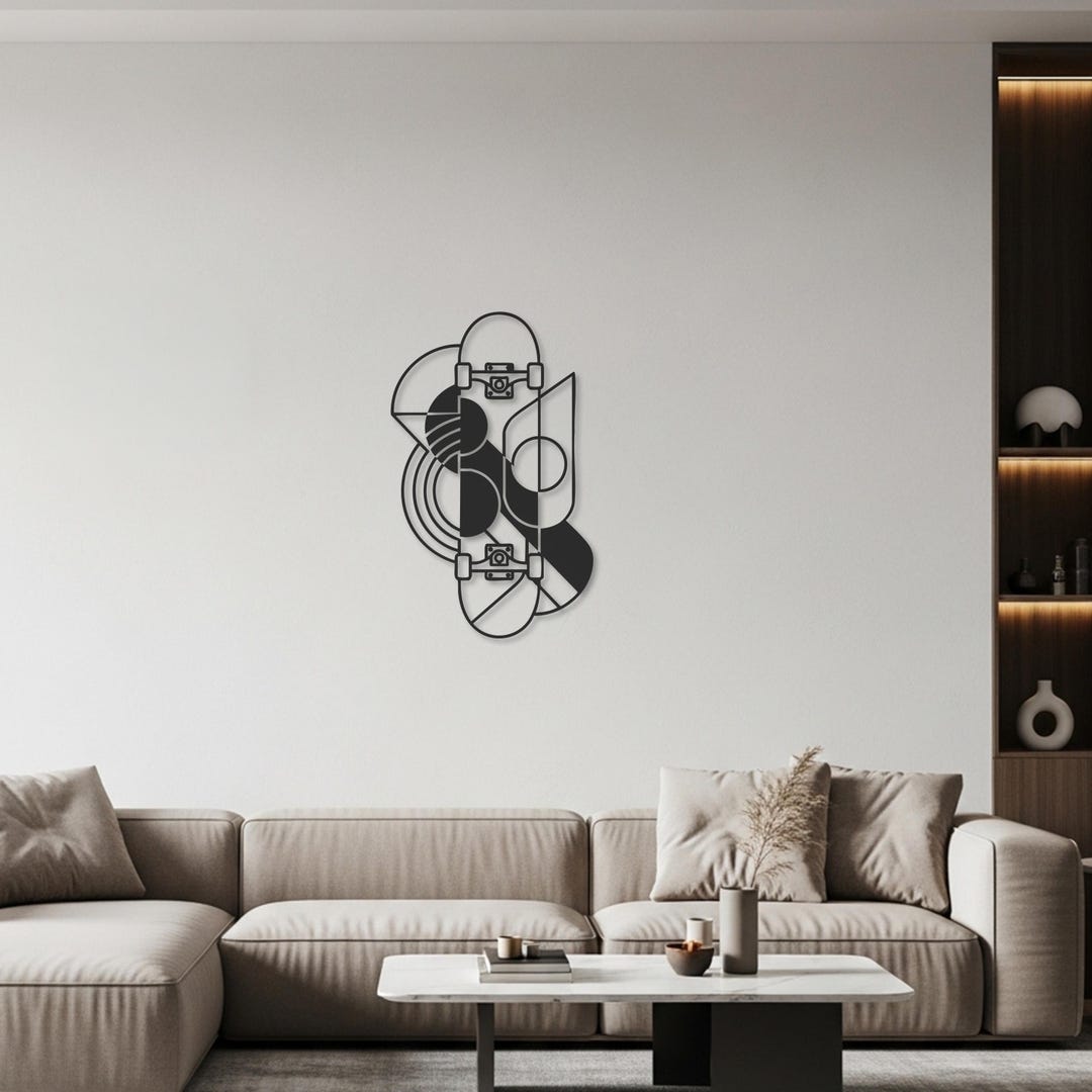Picture Idea: Skateboard Metal Wall Art Geometric Line Wall Decor Modern Urban