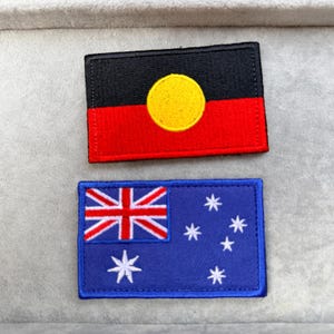 2pcs Aboriginal Flag and Australia Flag Embroidered Patch Hook & Loop Sew On Indigenous NAIDOC