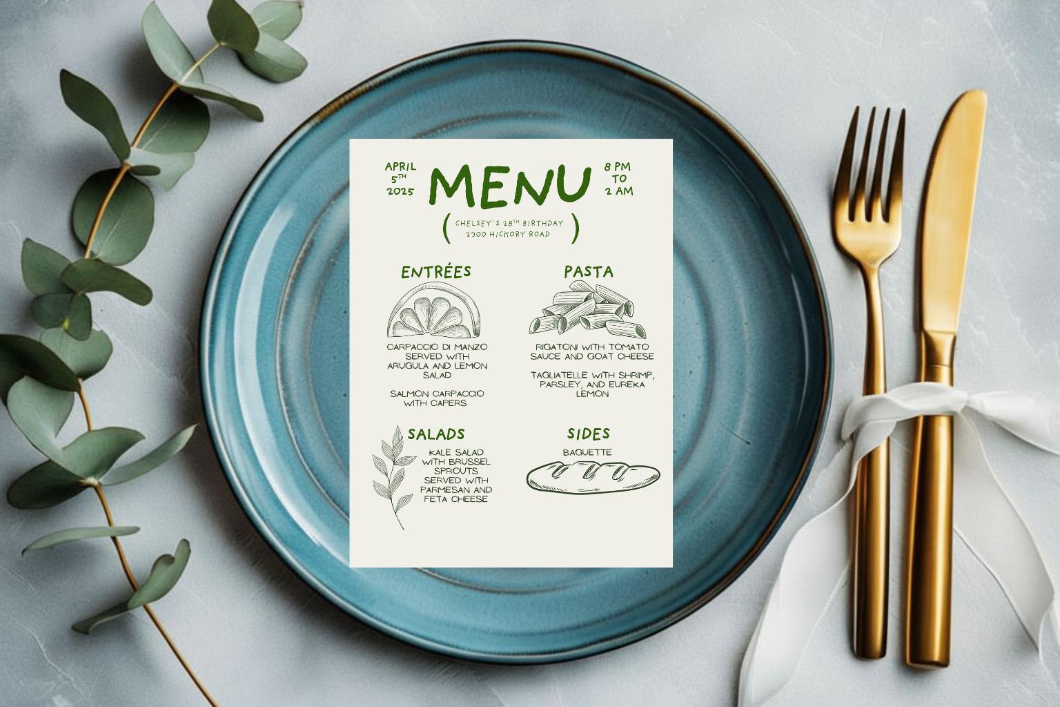 Editable Dinner Party Menu Template | Canva Printable - Etsy