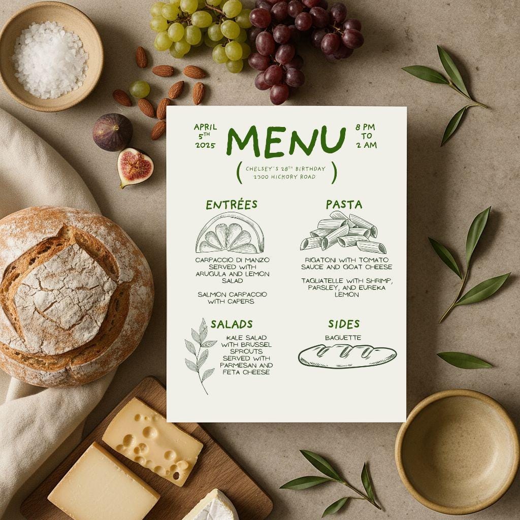 Editable Dinner Party Menu Template | Canva Printable - Etsy