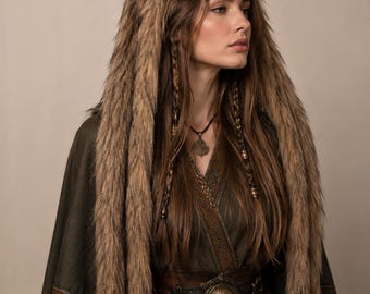 Wikingerwolf-Kopfbedeckung für Halloween, Kunstfellmaske im nordischen Kostüm, Werwolf-Helm für LARP, Mittelaltermärkte und Cosplay