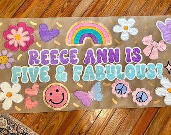 Preppy girl birthday banner gold varsity patch