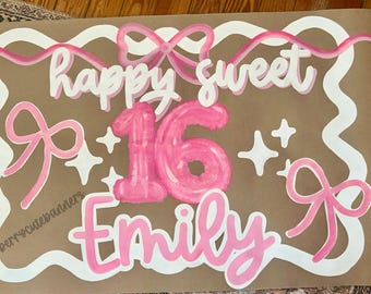 Pancarta de feliz cumpleaños l pintada a mano personalizada l lazo femenino fiesta