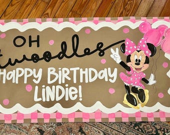 Striscione di compleanno personalizzato Minni Toodles rosa Minni party