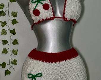 Cherry Crochet Set | Handmade Crochet Bralette & Shorts | Made to Order Summer Outfit