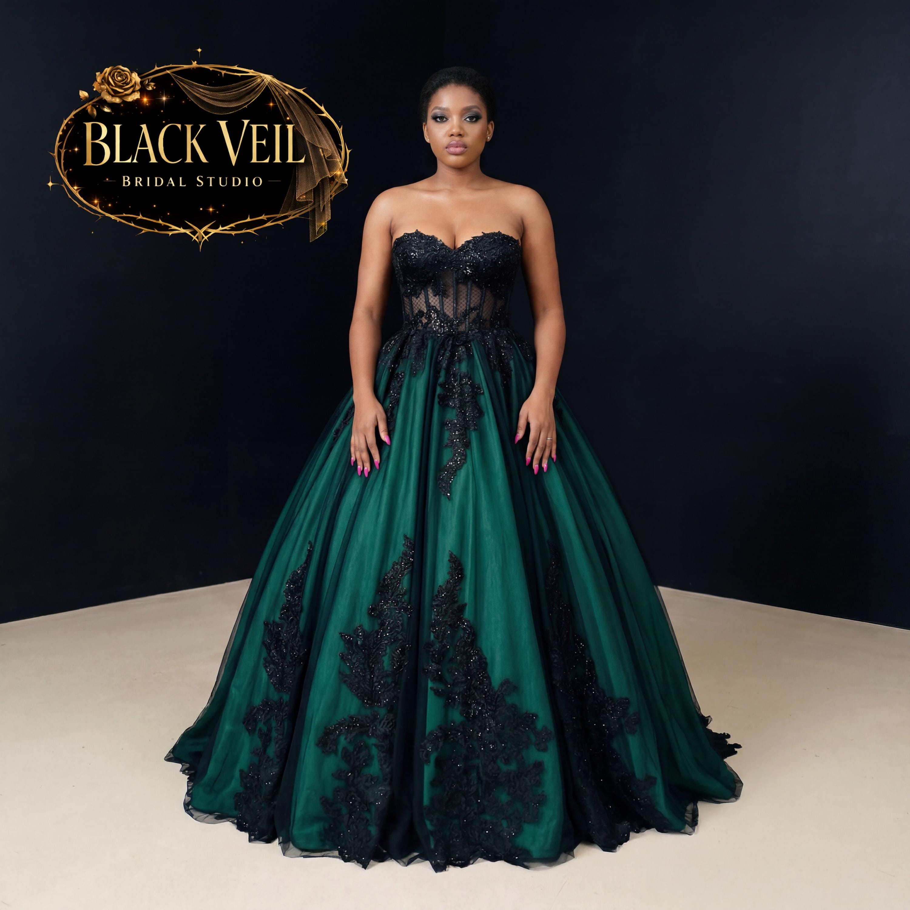 Emerald Green and Black Wedding Dress - Etsy