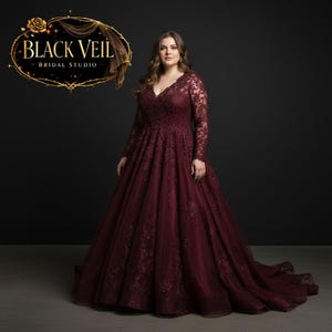 burgundy plus size wedding dress Idia Plus Size Evening Gown In Burgundy