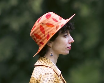 Foliage Autumn Leaves Hand-Painted Woven Straw Sun Hat, Orange Wide Brim Summer Beach Cap