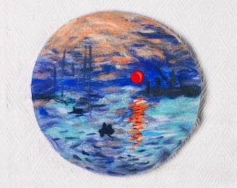 Monet Impression Sunrise Wool Beret - Hand-Felted Wearable Art