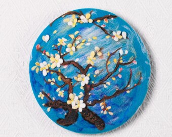 Van Gogh Almond Blossom Art Hat - Hand Felted Wool Beret