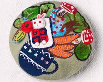 Alice in Wonderland Tea Party Beret – Hand-Felted Wool Mad Hatter Hat