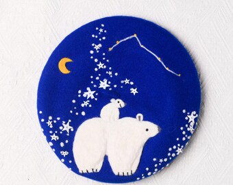 Polar Bear Constellation - Hand Felted Wool Beret – Starry Night Animal French Hat