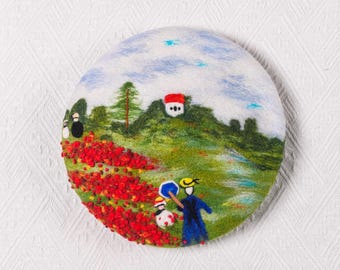 Monet Poppy Field Hand Felted Wool Beret – Impressionist Floral Wearable Art Hat