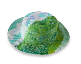 Van Gogh Green Wheat Field Sun Hat – Hand-Painted Straw Impressionist Art