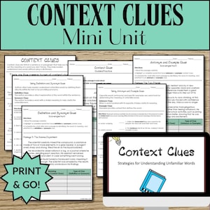 Context Clues Mini Unit with Presentation | Vocabulary & Reading Comprehension | Middle School ELA