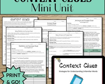 Context Clues Mini Unit with Presentation | Vocabulary & Reading Comprehension | Middle School ELA