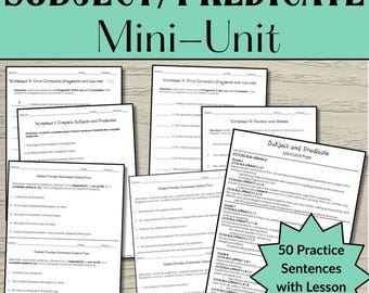 Subjects & Predicates Grammar Worksheets – Grades 6-8, Sentence Structure (PDF Download)