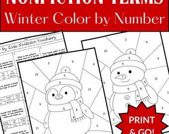 Winter Nonfiction Vocabulary Color by Number | Literary Terms Reading Activity | Middle School ELA