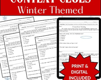 Winter Context Clues Passages & Worksheets | Vocabulary Reading Practice Grades 5-8