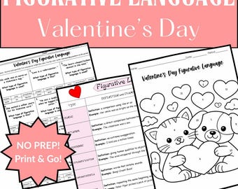 Valentine’s Day Figurative Language Worksheets | Simile Metaphor Idiom | Grades 5–8 ELA