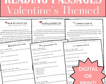 Valentine’s Day Reading Comprehension Passages | Close Reading Worksheets Grades 5–8 | ELA Activity