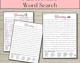 February Word Search Winter Vocabulary Worksheet Middle School ELA Activity Printable Classroom Game