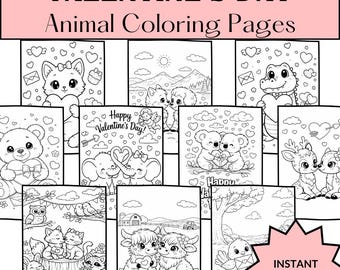 Valentine’s Day Coloring Pages, Animal Valentine Coloring Sheets, February Printables