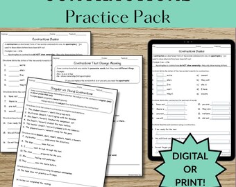 Contractions Worksheets Grades 5–8 | Apostrophes Grammar Practice Printable & Digital
