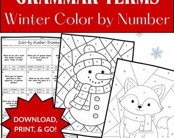 Winter Grammar Color by Number | Middle School ELA Grammar Practice Activity