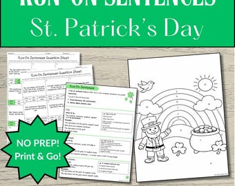 St. Patrick's Day Grammar Activity | Run-On Sentences Color by Number Worksheet (PDF)