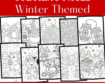 Winter Coloring Pages Printable Bundle | 20 Cozy Winter Animals & Snow Scenes