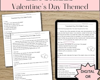 Valentine’s Day ELA Worksheets, Middle School Reading & Writing, No Prep