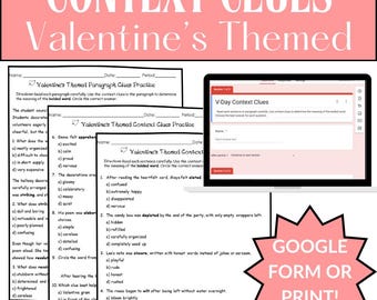 Valentine’s Day Context Clues Worksheets | Middle School Vocabulary | Digital + Print, Sentence Level + Paragraph Level
