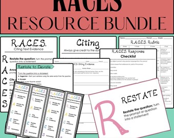 RACES Writing Method Bundle | Paragraph Writing Graphic Organizers, Posters, Rubrics, Checklists