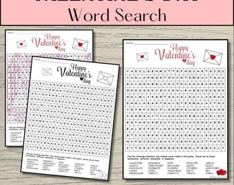 Valentine’s Day Word Search Middle School ELA Worksheet February Classroom Activity Printable Vocabulary Game