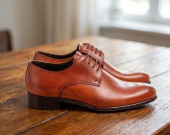 Handgemaakte lichtbruine leren oxfordschoenen – klassieke derbyschoenen voor heren