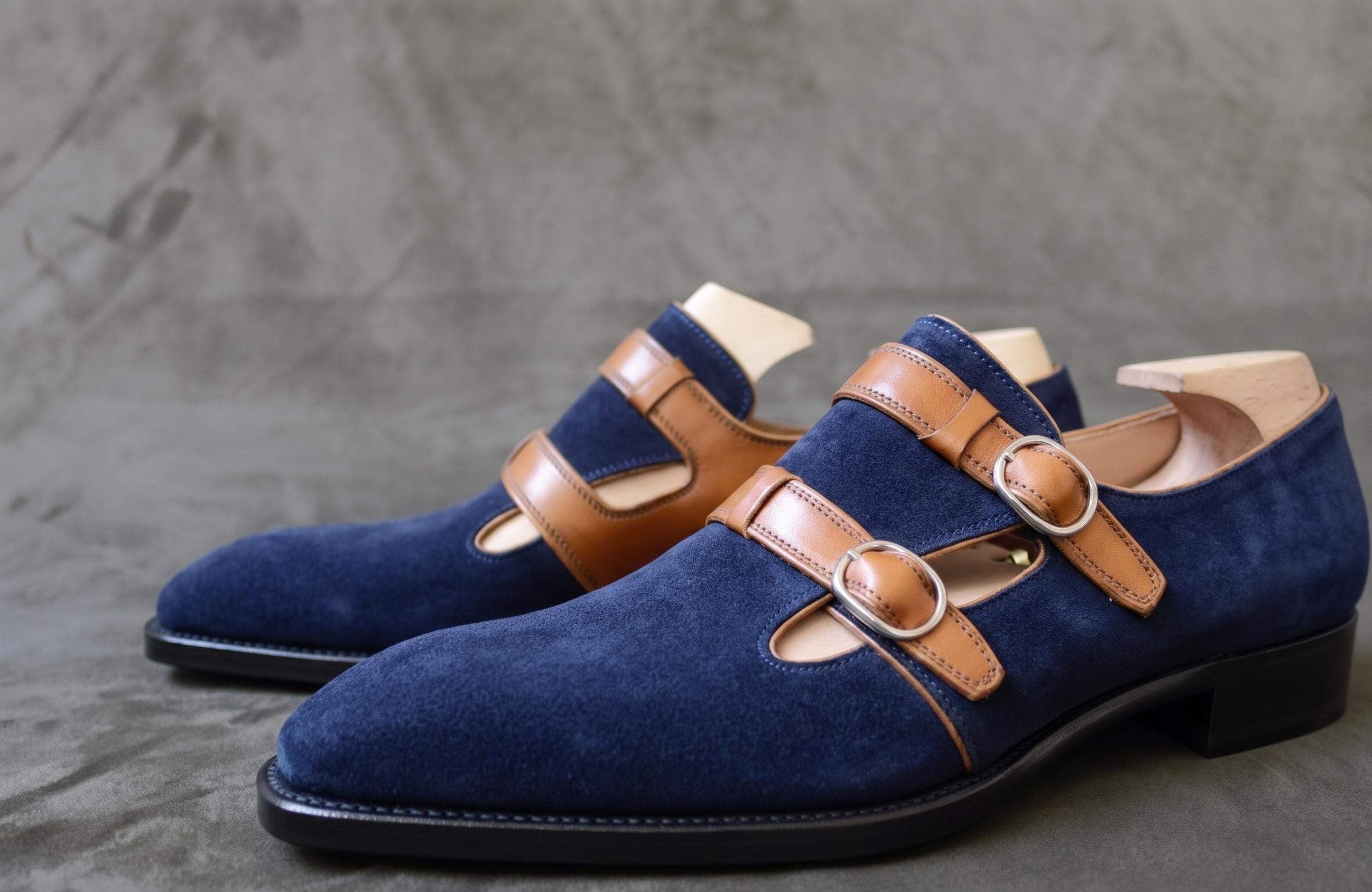 Brown and Blue Wingtip Dress Shoes - Etsy