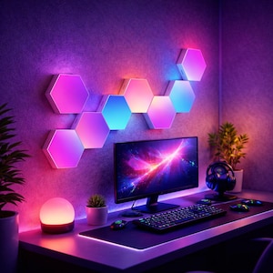 Panneau LED Hexagone Mural Kimimara – Lampe RGB Smart Sync Musique – Blanc Acrylique