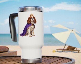 Taza de viaje Cavalier King Charles con corona y capa / Acero inoxidable 414 ml